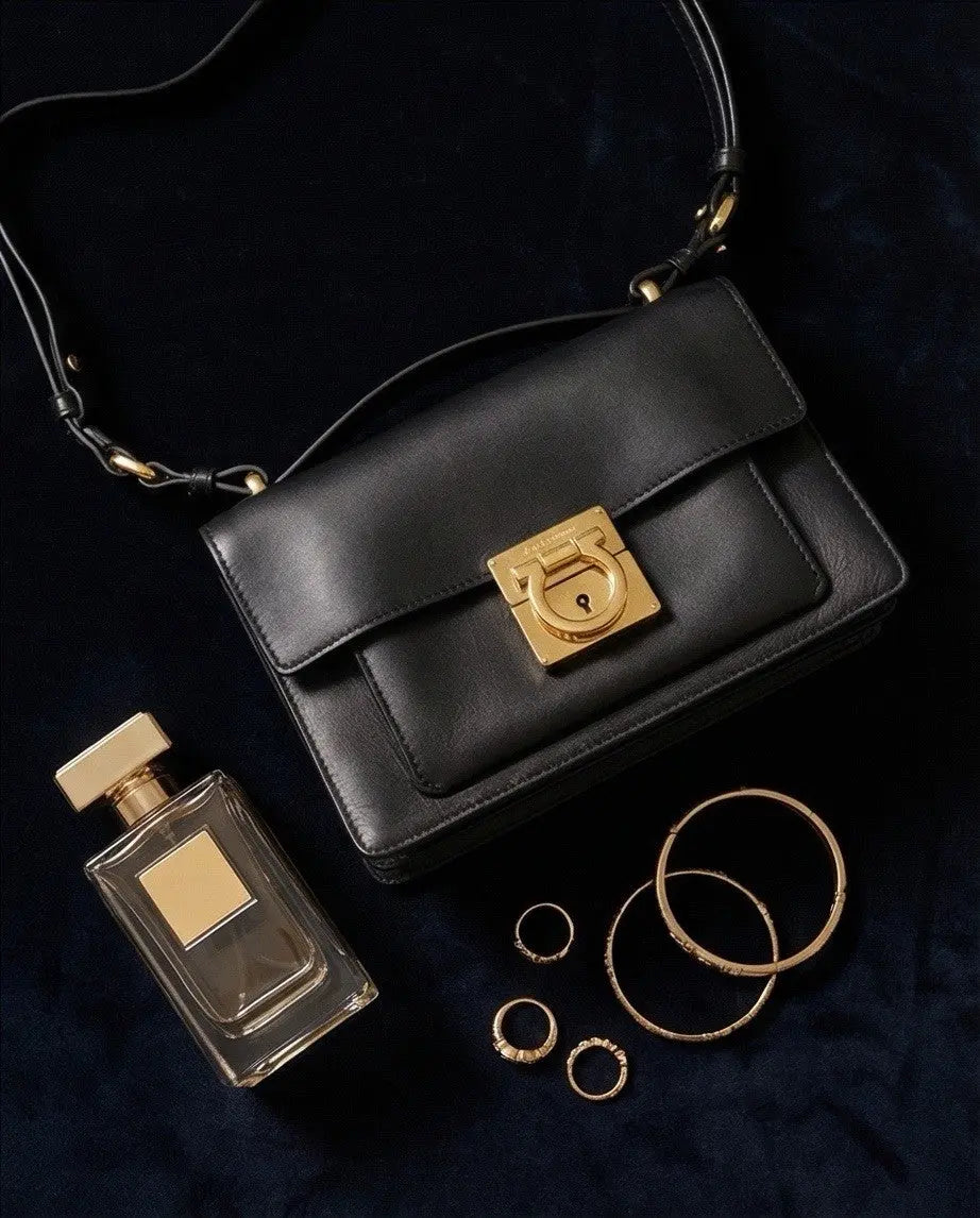 Ferragamo Leather Aileen Black Handbag / Crossbody Adjustable/ Removable Strap