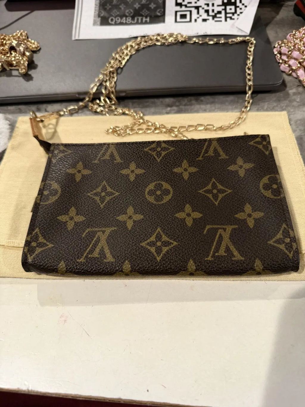 Louis Vuitton Monogram Petit Bucket Pouch With COA