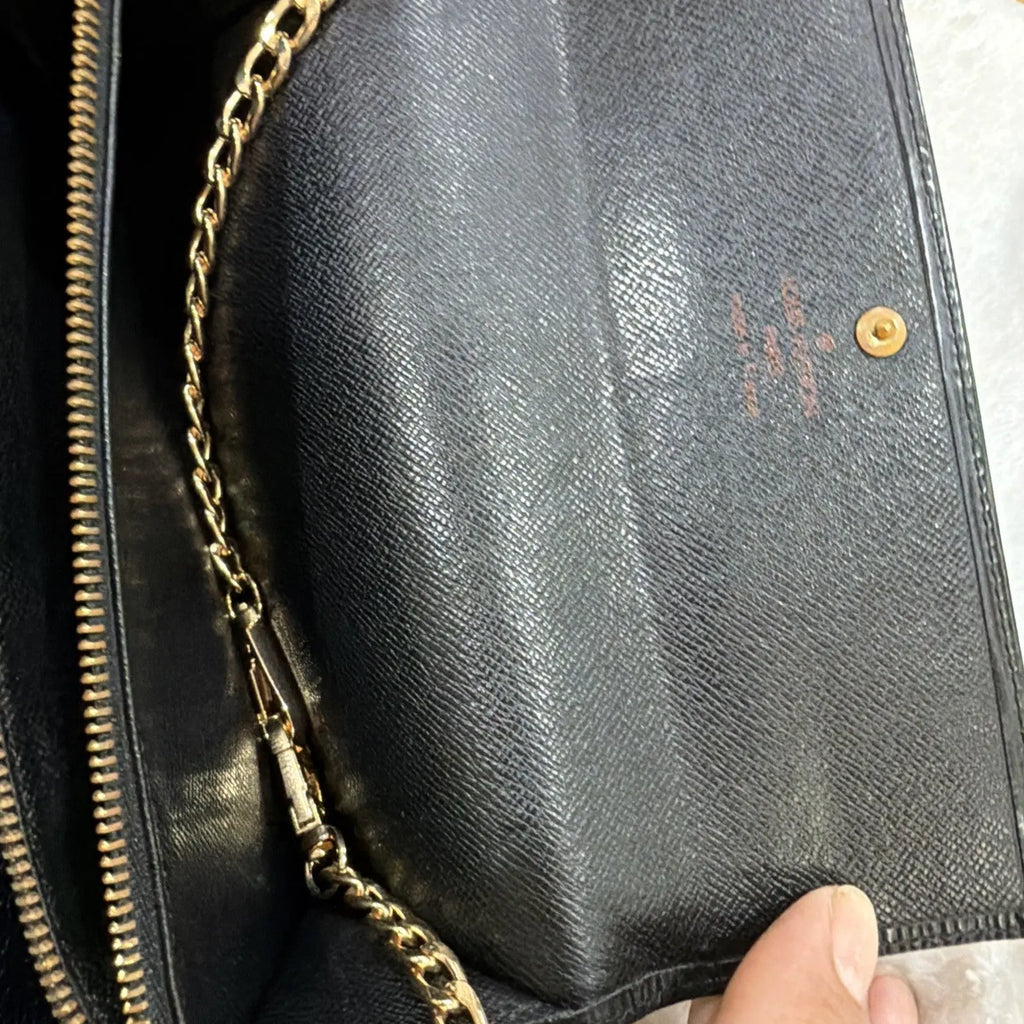 Louis Vuitton Black Epi Leather Long Bifold Wallet with Pochette Twist Chain