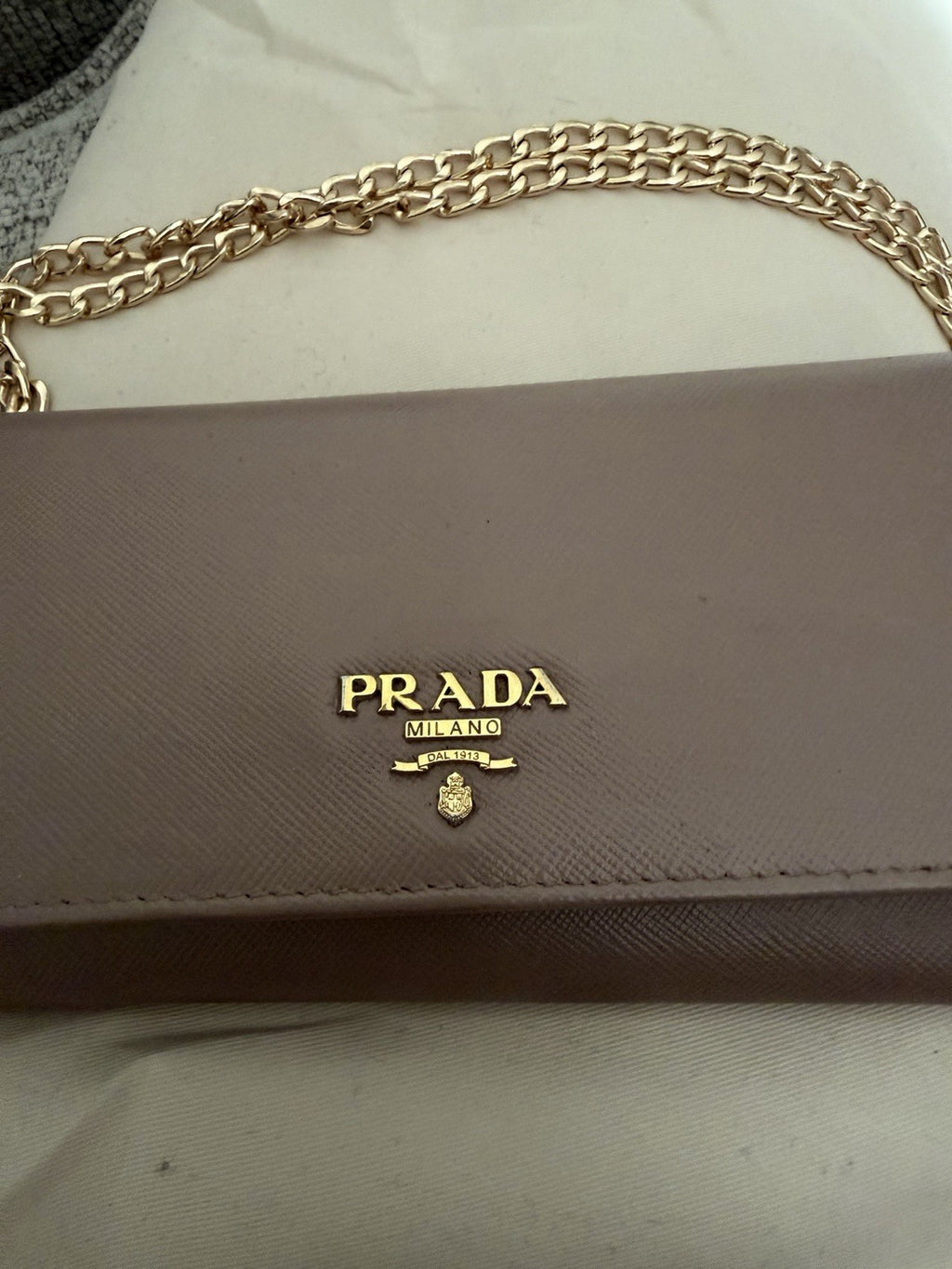PRADA Nude Pink Nudish Saffiano Leather Logo Wallet W Chain Crossbody Bag