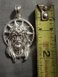 925 Sterling Silver Jesus Pendant Sunburst Halo CZ 2” Italy 12.67g New