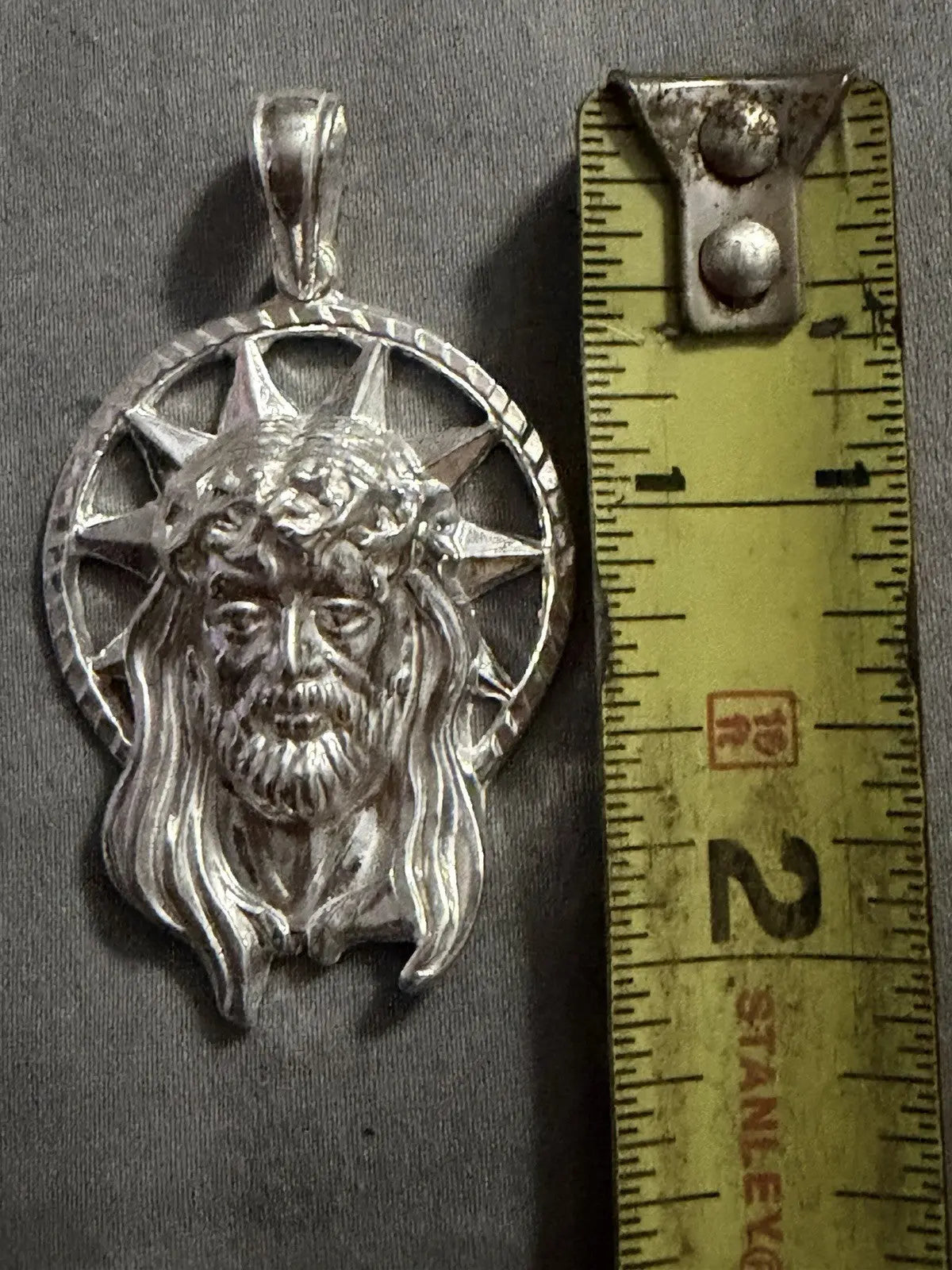 925 Sterling Silver Jesus Pendant Sunburst Halo CZ 2” Italy 12.67g New