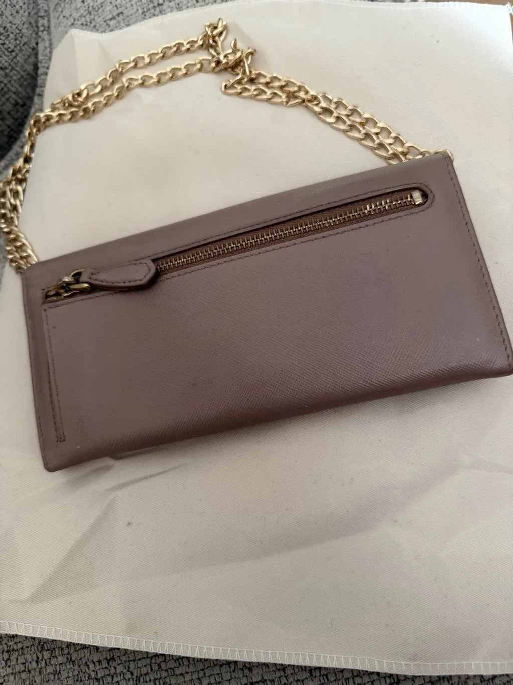 PRADA Pink Nude Saffiano Leather Logo Wallet On Braided Chain Crossbody Bag