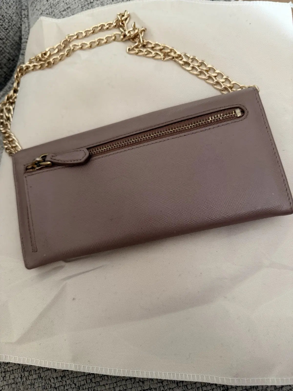 PRADA Pink Nude Saffiano Leather Logo Wallet On Braided Chain Crossbody Bag
