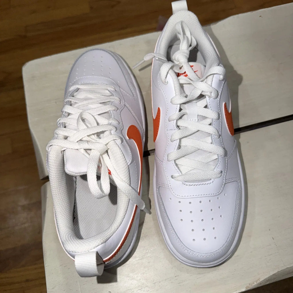 NIKE Court Borough Low 2 GS White/Orange BQ5448-114 Size 6.5Y (Women’s 8) New
