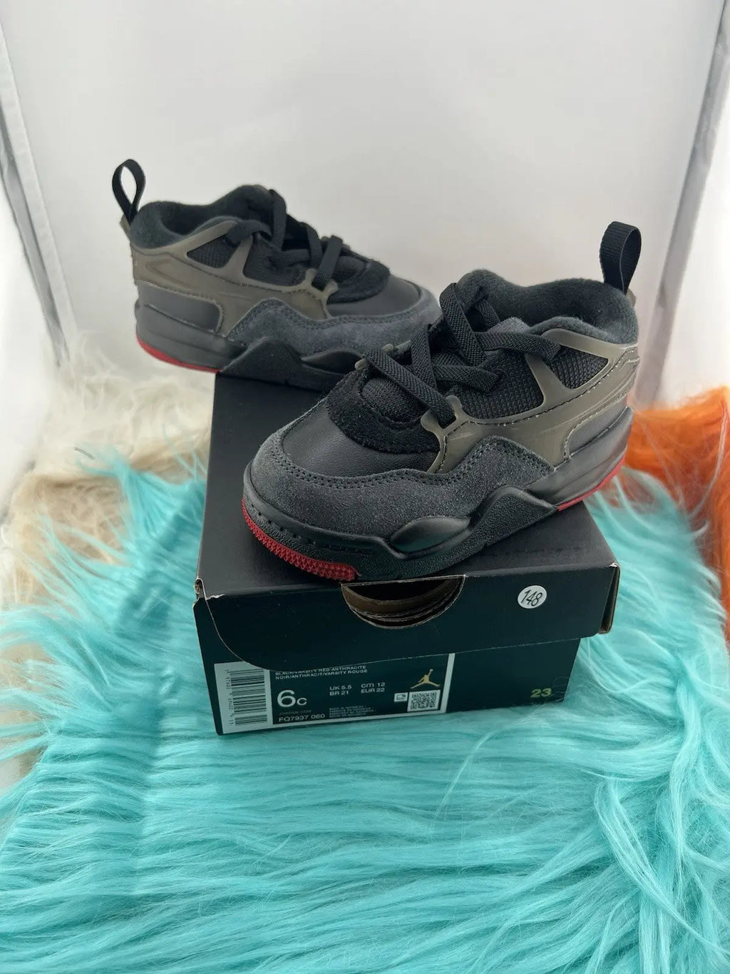 Jordan 4 RM Baby/Toddler Shoes (FQ7937-060, Black/Anthracite/Varsity Red Size 6C