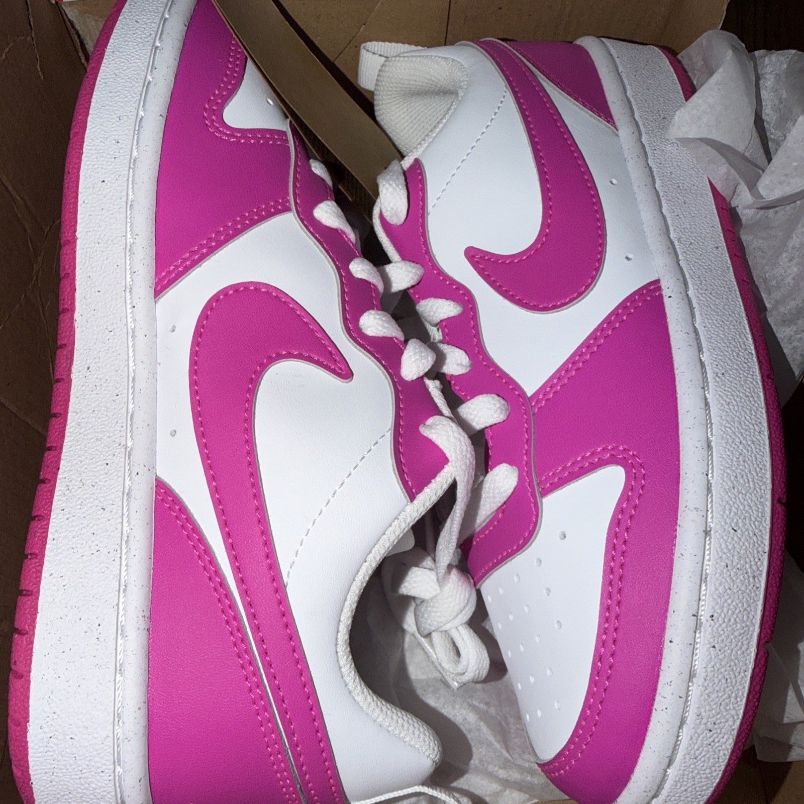 Nike Kids Court Borough Low Recraft sneakers in white and Lazer Fuchsia 4Y