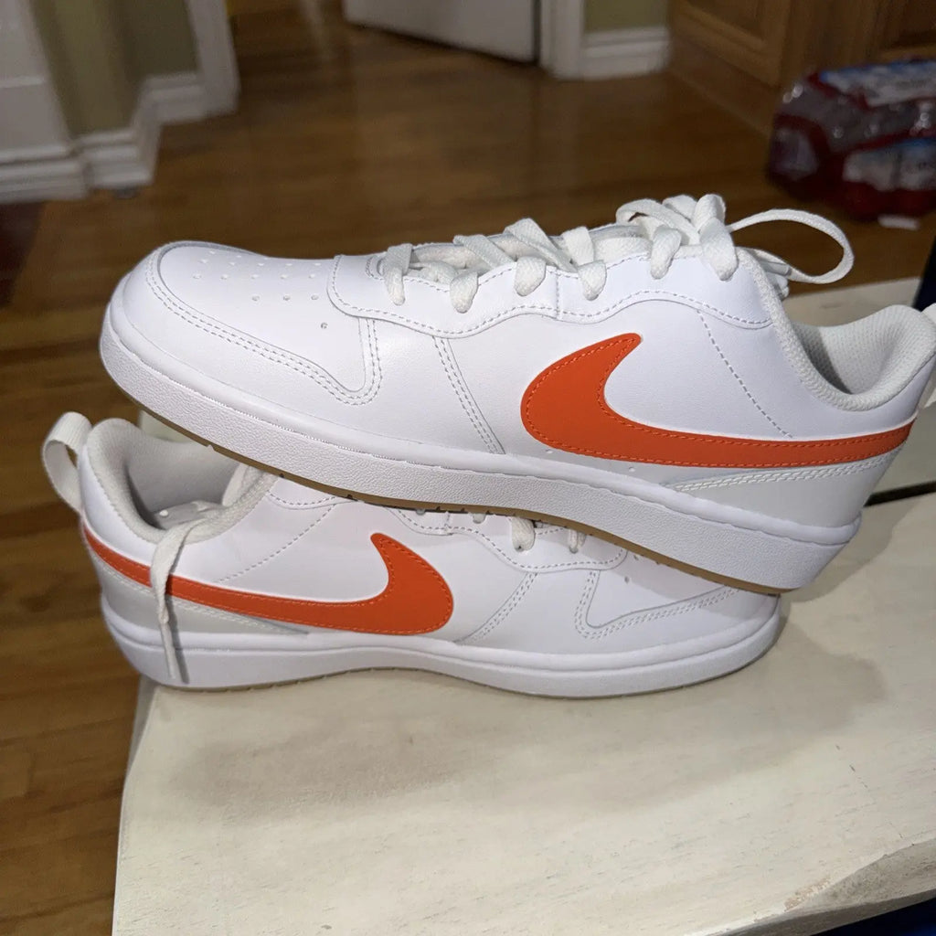 NIKE Court Borough Low 2 GS White/Orange BQ5448-114 Size 6.5Y (Women’s 8) New