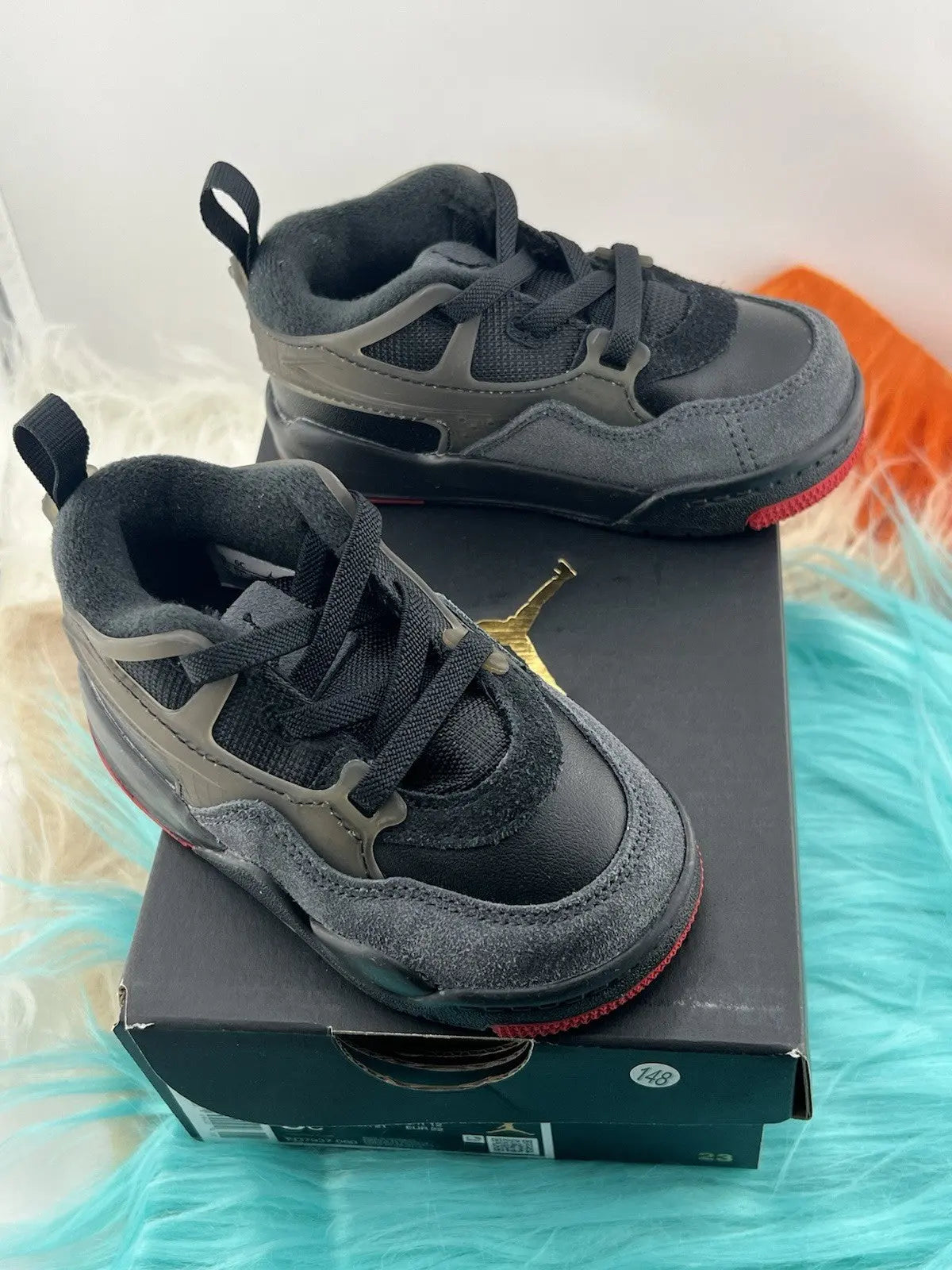 Jordan 4 RM Baby/Toddler Shoes (FQ7937-060, Black/Anthracite/Varsity Red Size 6C