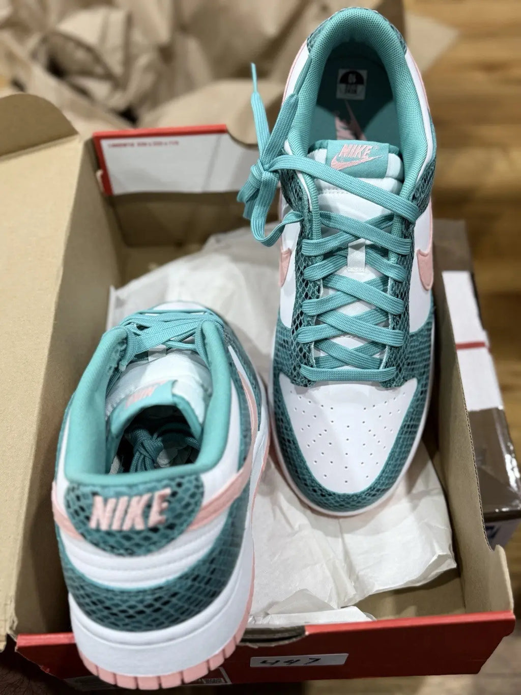 Nike Dunk Low Washed Teal Snakeskin Shoes Size 10 DR8577 300