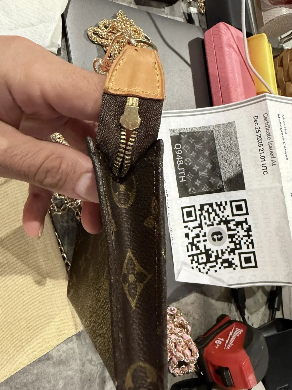 Louis Vuitton Monogram Petit Bucket Pouch With COA