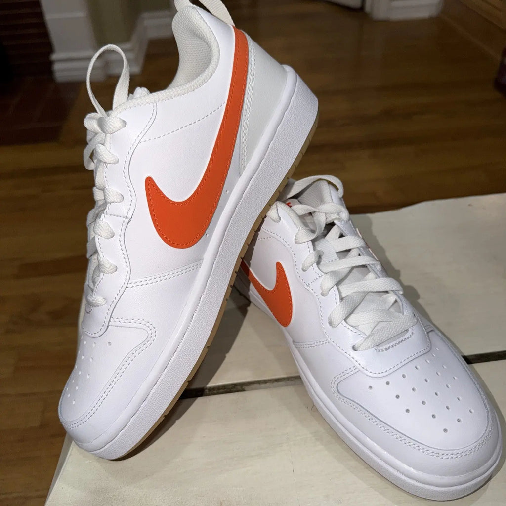 NIKE Court Borough Low 2 GS White/Orange BQ5448-114 Size 6.5Y (Women’s 8) New