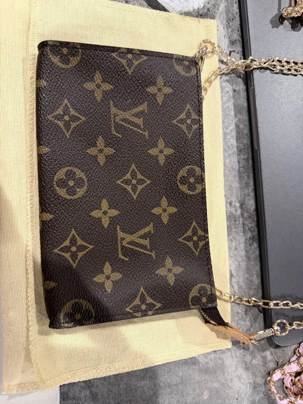 Louis Vuitton Monogram Petit Bucket Pouch With COA