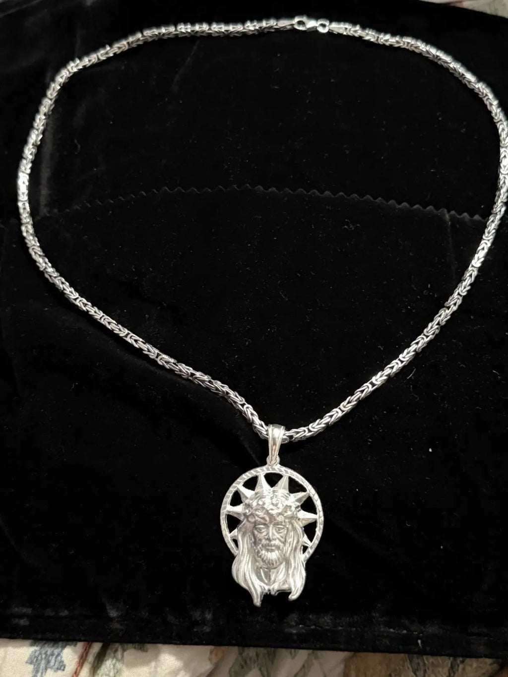 925 Sterling Silver Jesus Pendant Sunburst Halo CZ 2” Italy 12.67g New
