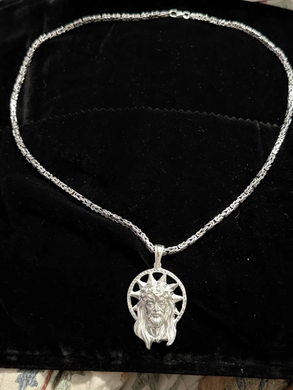 925 Sterling Silver Jesus Pendant Sunburst Halo CZ 2” Italy 12.67g New