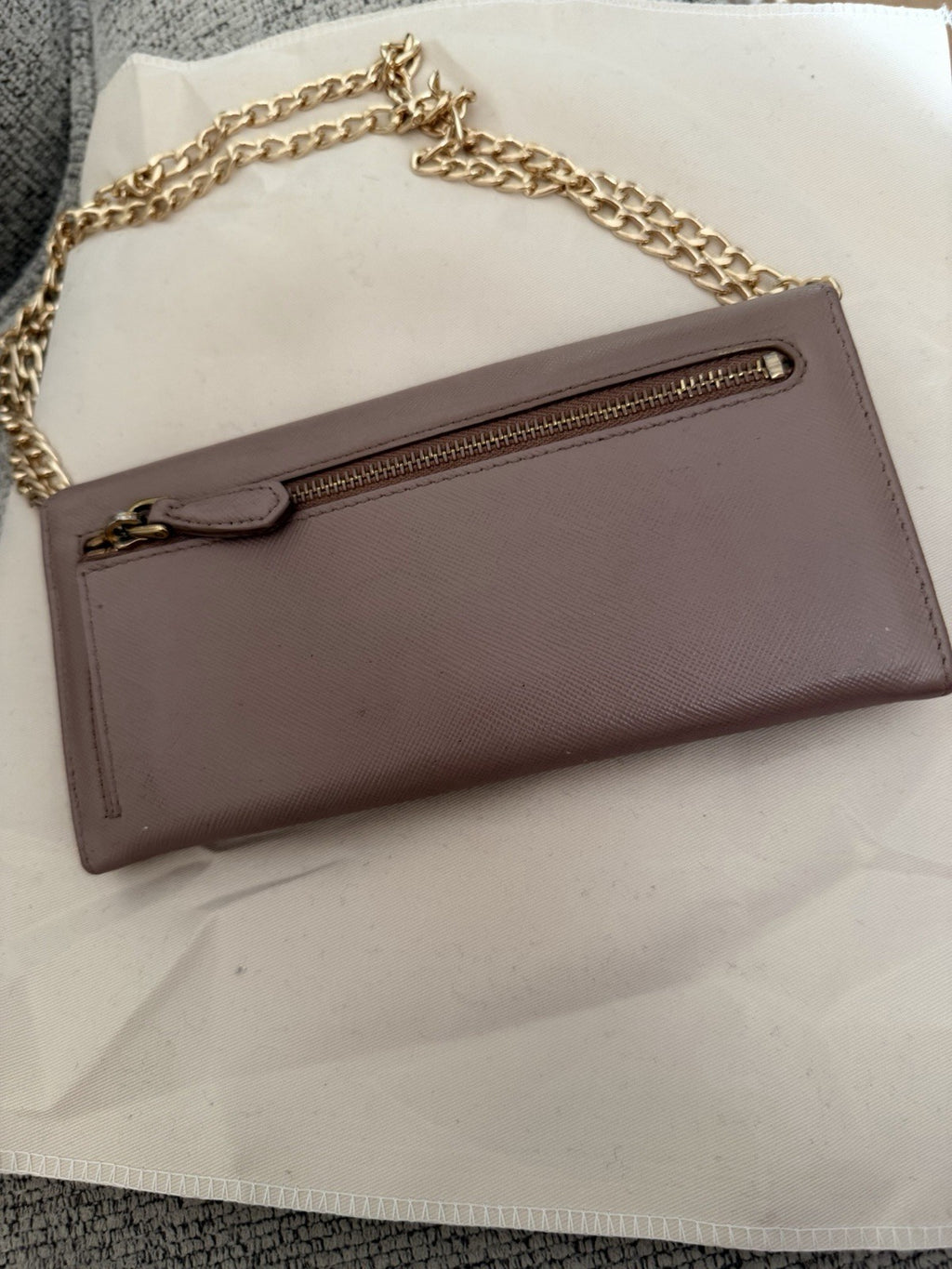 PRADA Nude Pink Nudish Saffiano Leather Logo Wallet W Chain Crossbody Bag