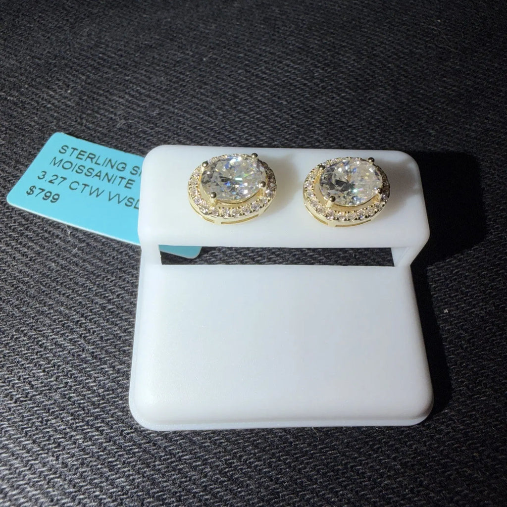 14kt Gold Over Sterling Silver Moissanite Oval Halo Earrings 3.27ctw Jewelry