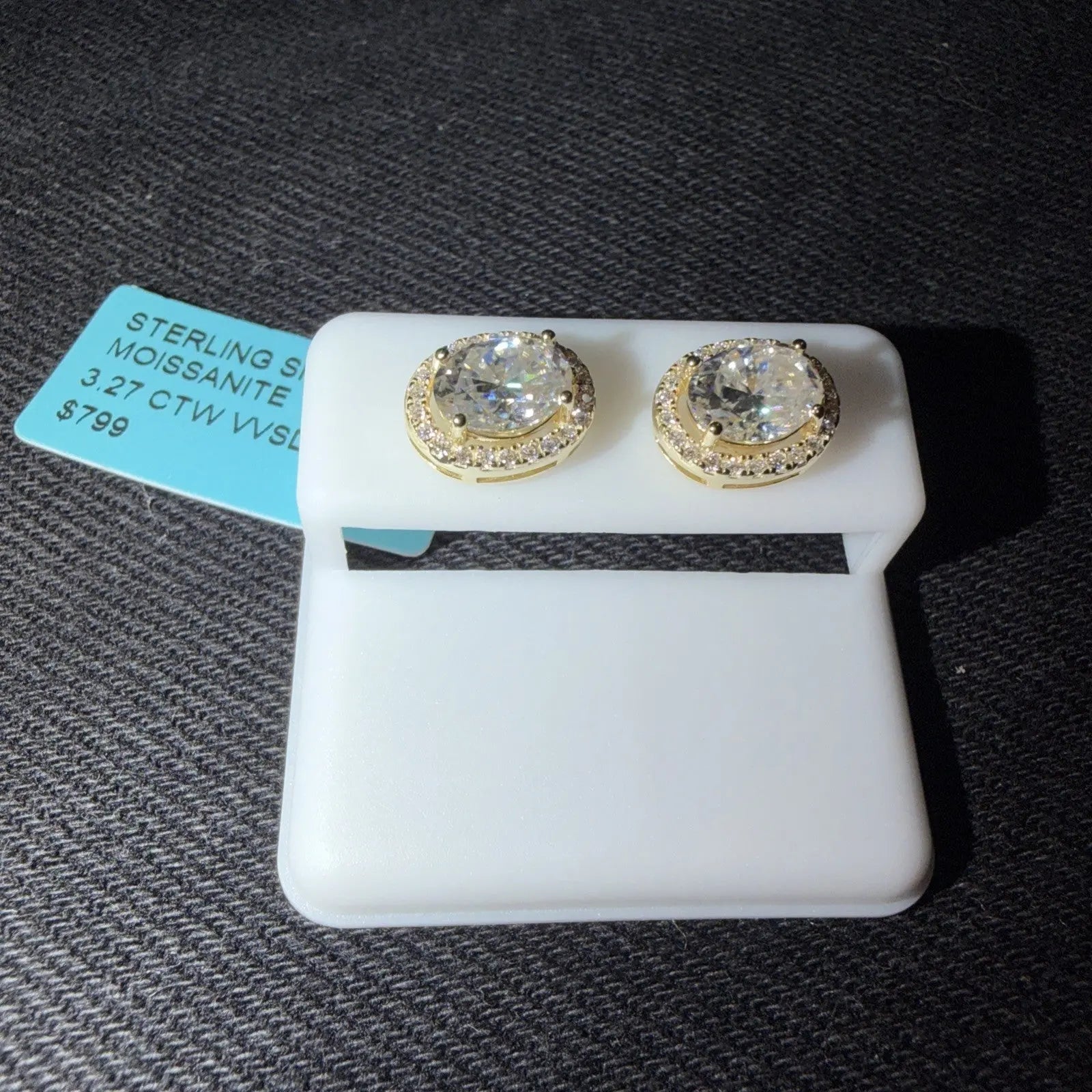 14kt Gold Over Sterling Silver Moissanite Oval Halo Earrings 3.27ctw Jewelry