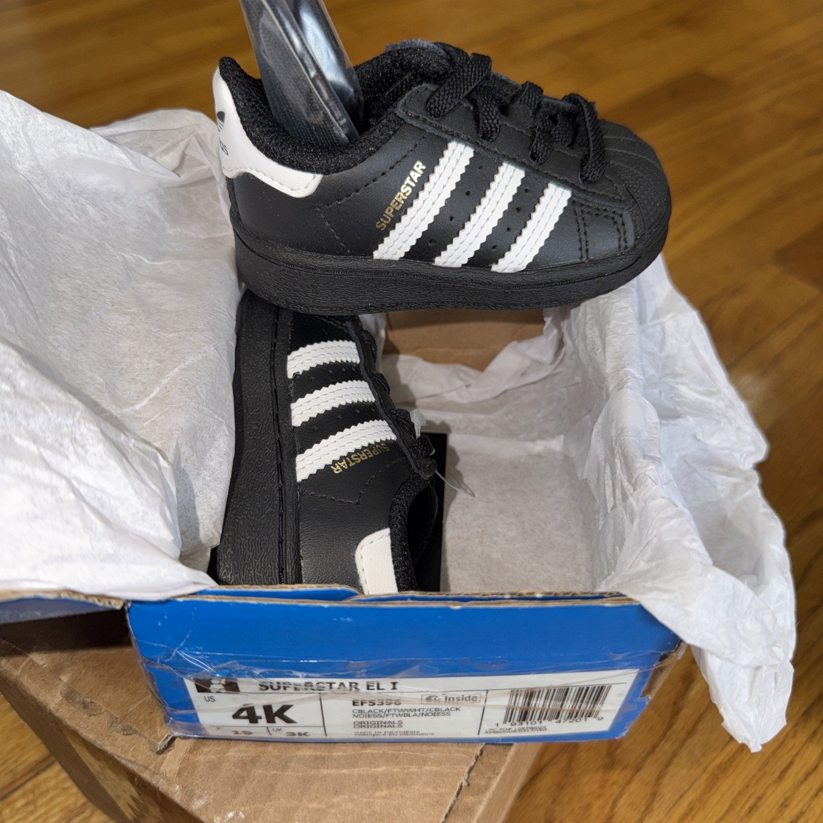 adidas Superstar EL I Unisex Kids Black White Athletic Sneakers Size 4K
