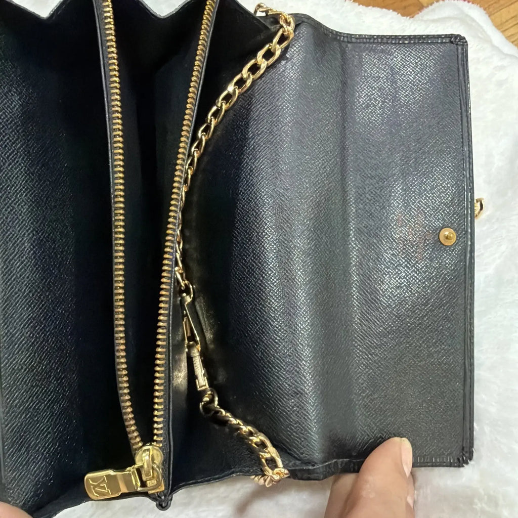 Louis Vuitton Black Epi Leather Long Bifold Wallet with Pochette Twist Chain