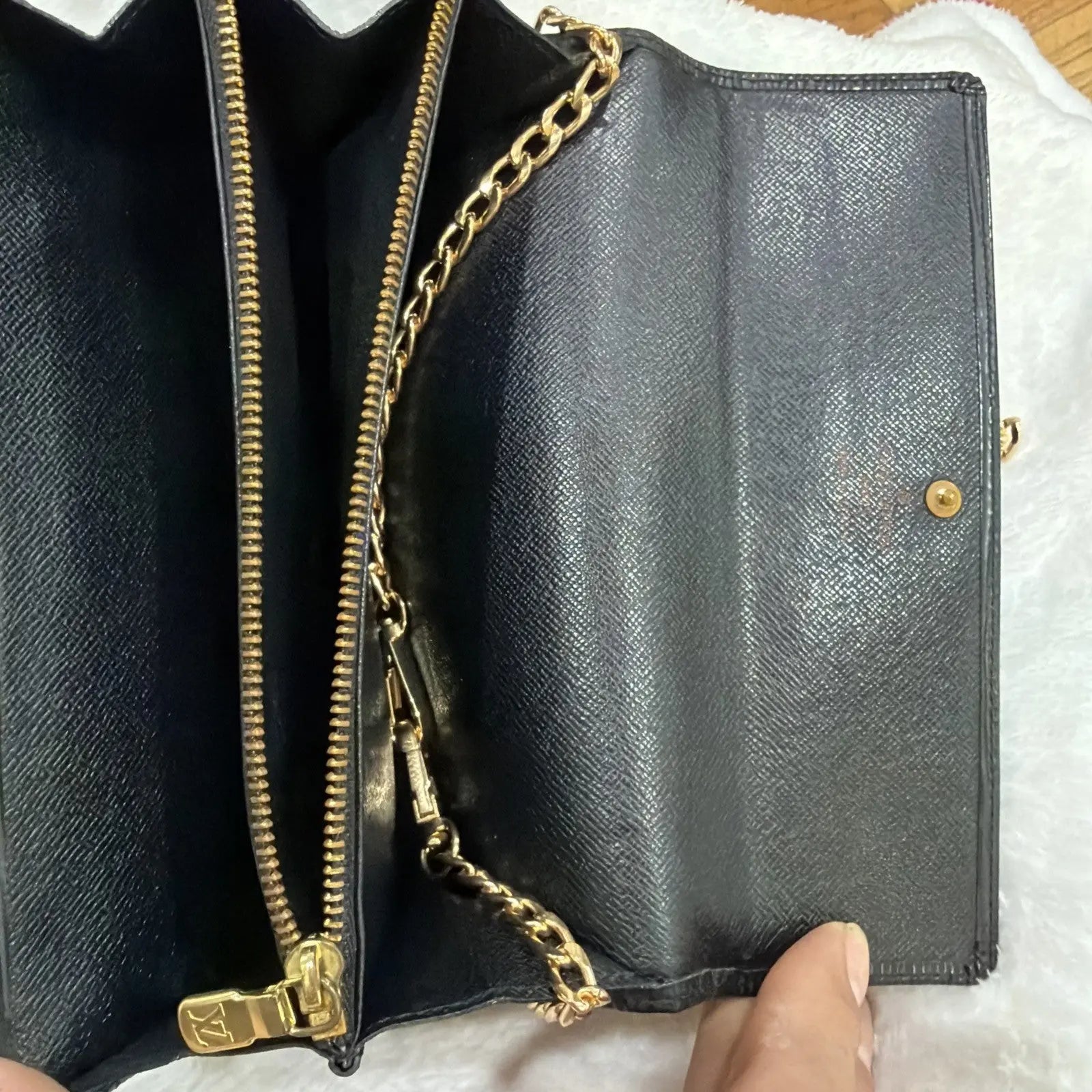 Louis Vuitton Black Epi Leather Long Bifold Wallet with Pochette Twist Chain