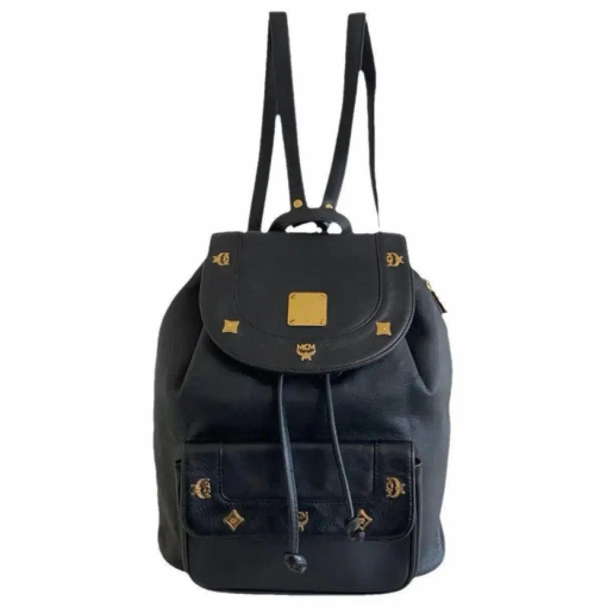 MCM Gold Hardware Backpack Purse Medium Black 100% Leather