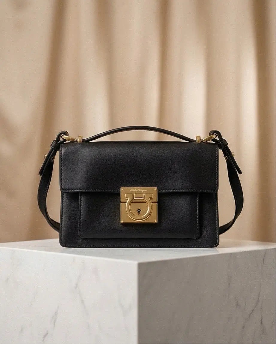 Ferragamo Leather Aileen Black Handbag / Crossbody Adjustable/ Removable Strap