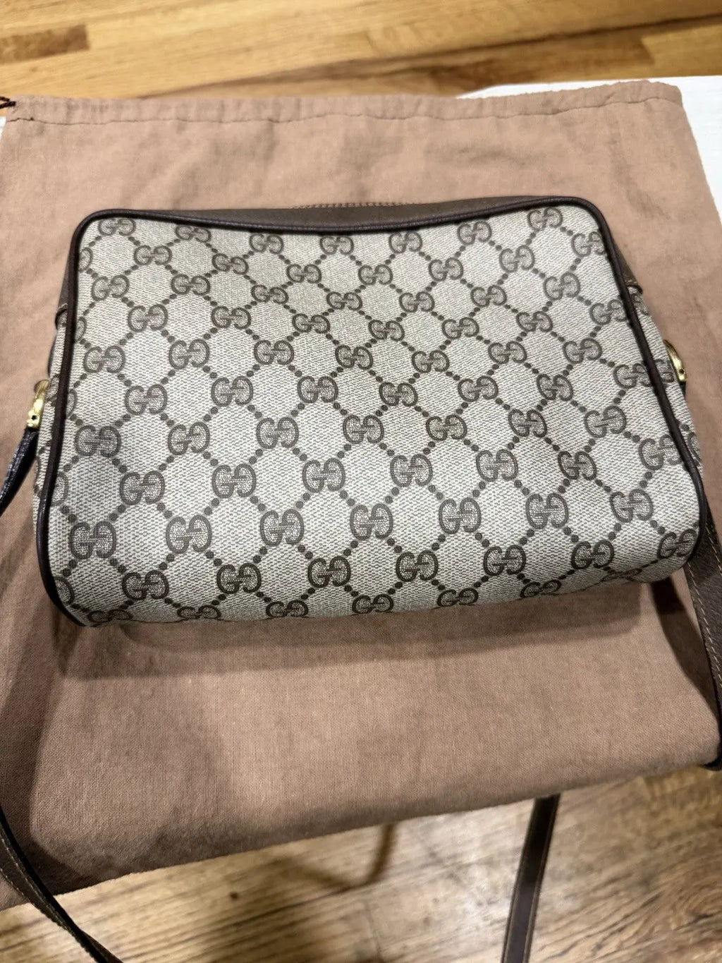 Gucci GG Supreme Gucci GG Web Shoulder Bag Brown Leather/PVC Excellent Condition