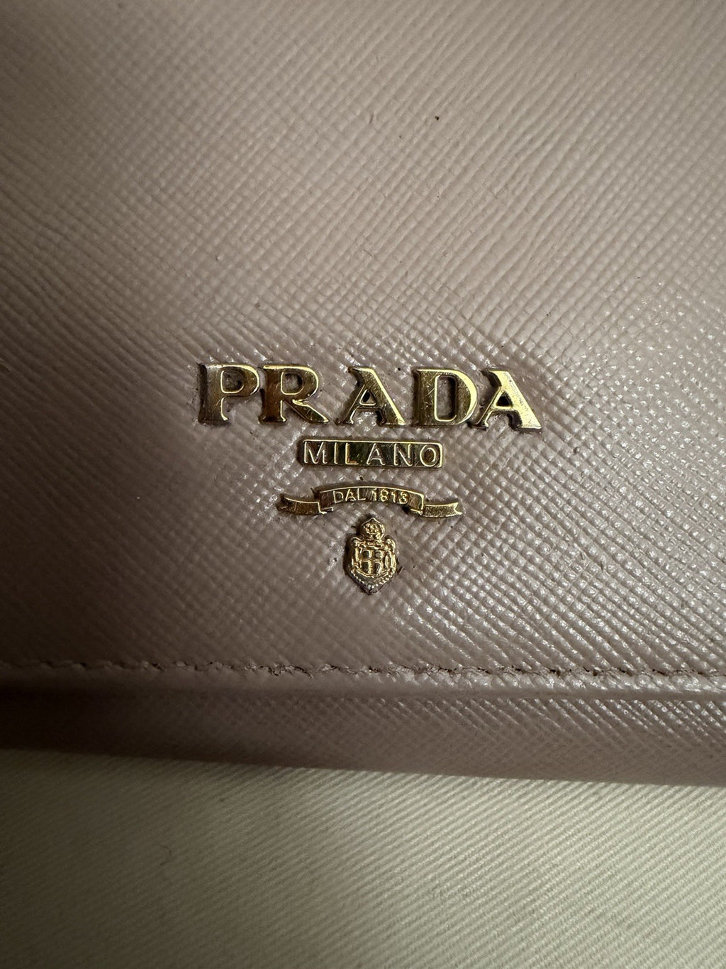 PRADA Nude Pink Nudish Saffiano Leather Logo Wallet W Chain Crossbody Bag
