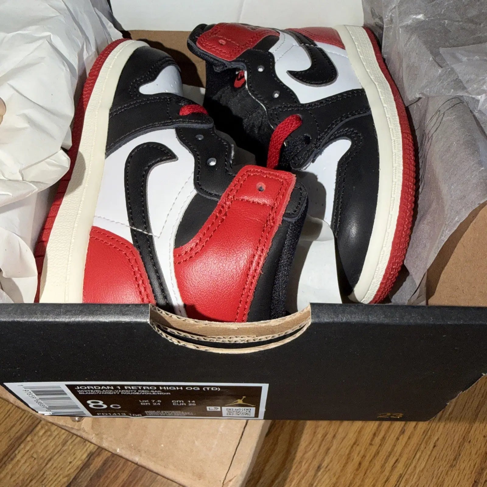 Nike Air Jordan 1 Retro OG White Black Red FD1413-106 Size 8c