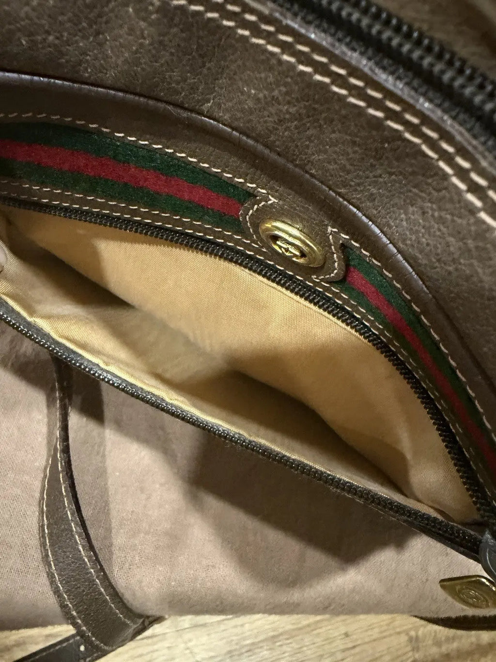 Gucci GG Supreme Gucci GG Web Shoulder Bag Brown Leather/PVC Excellent Condition