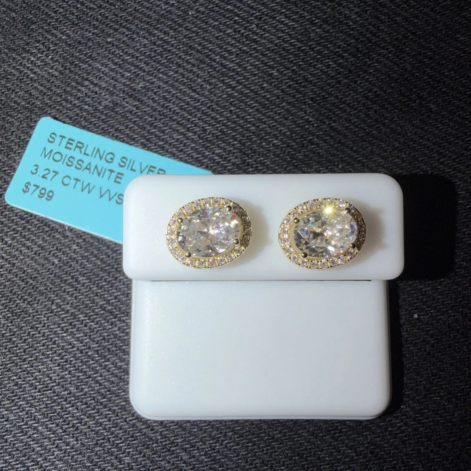 14kt Gold Over Sterling Silver Moissanite Oval Halo Earrings 3.27ctw Jewelry