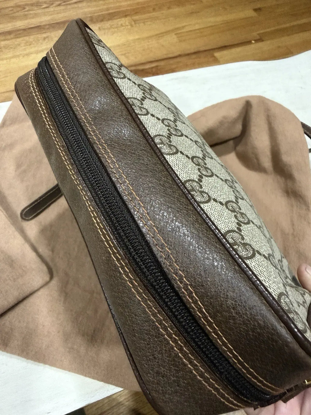 Gucci GG Supreme Gucci GG Web Shoulder Bag Brown Leather/PVC Excellent Condition