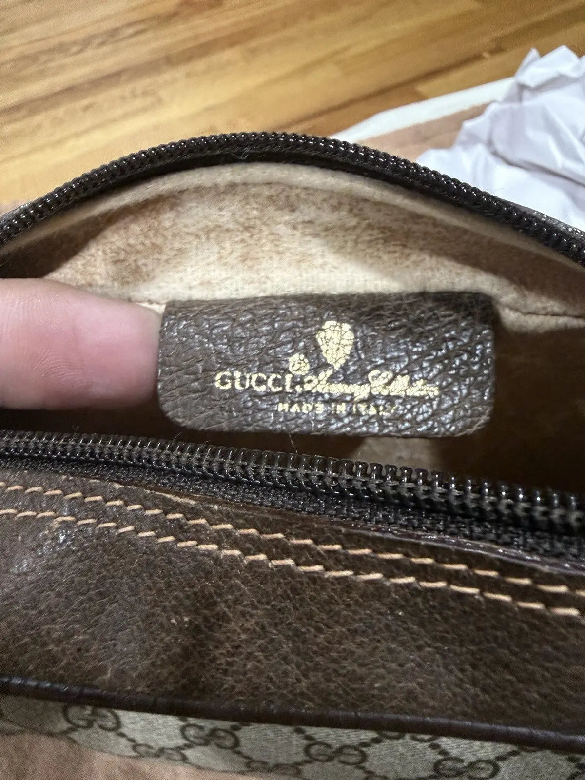 Gucci GG Supreme Gucci GG Web Shoulder Bag Brown Leather/PVC Excellent Condition