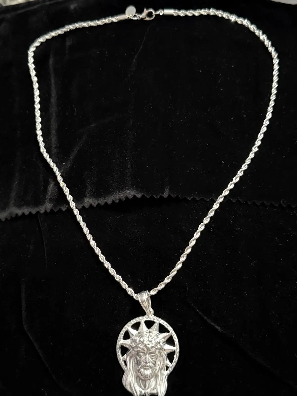 925 Sterling Silver Jesus Pendant Sunburst Halo CZ 2” Italy 12.67g New