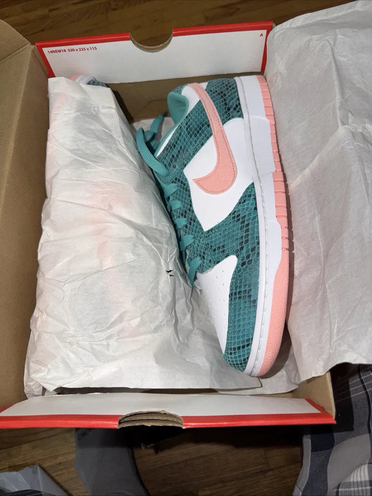 Nike Dunk Low Washed Teal Snakeskin Shoes Size 10 DR8577 300