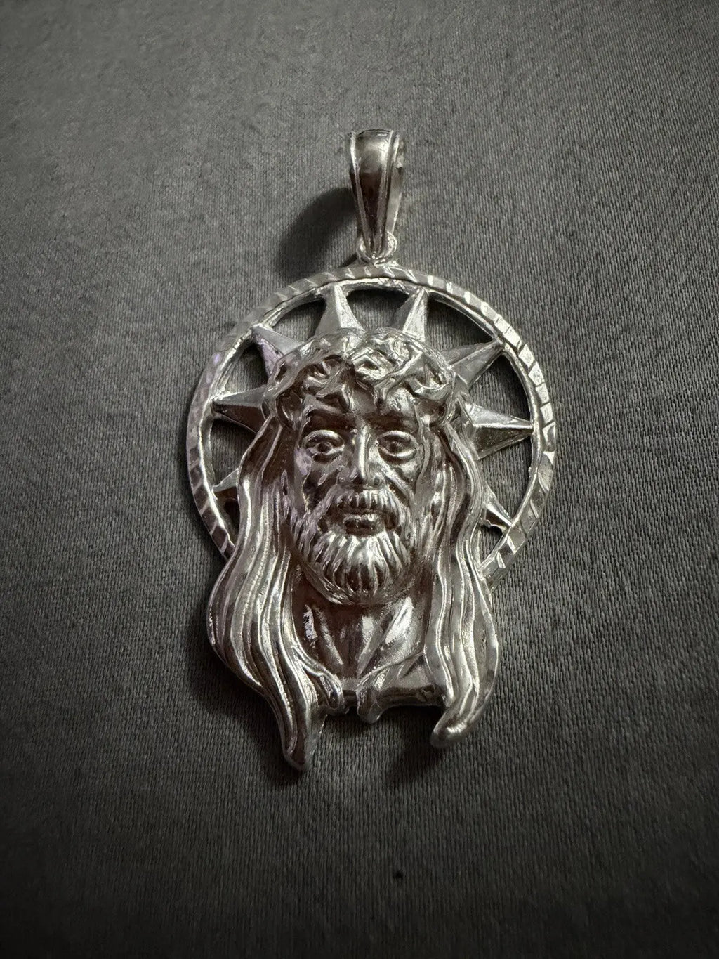 925 Sterling Silver Jesus Pendant Sunburst Halo CZ 2” Italy 12.67g New
