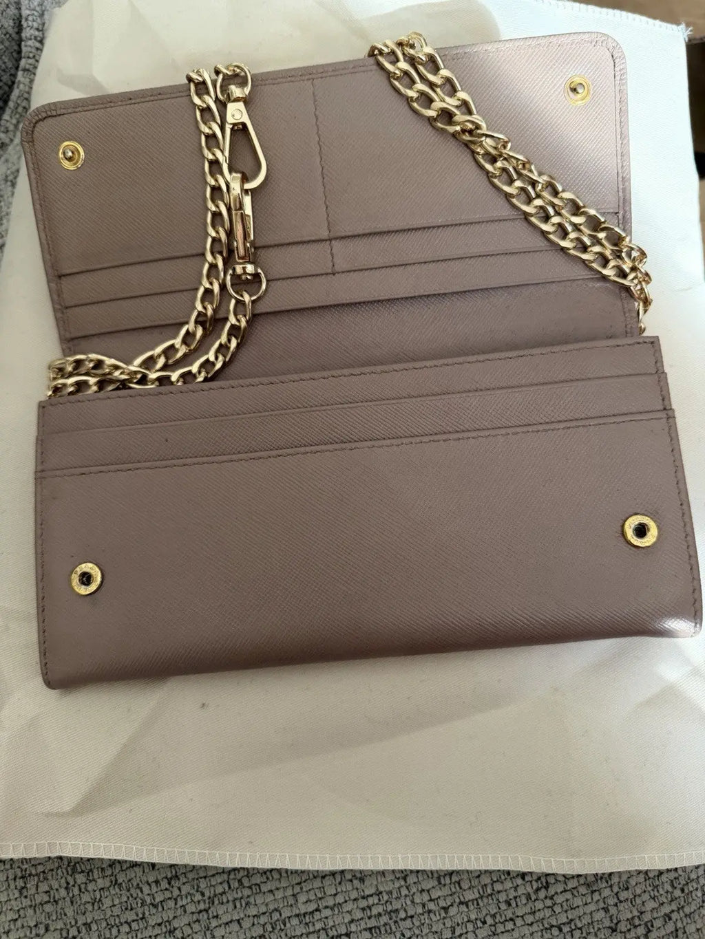 PRADA Pink Nude Saffiano Leather Logo Wallet On Braided Chain Crossbody Bag