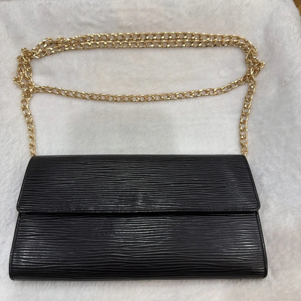 Louis Vuitton Black Epi Leather Long Bifold Wallet with Pochette Twist Chain