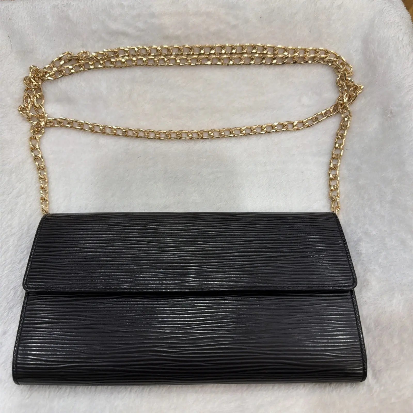 Louis Vuitton Black Epi Leather Long Bifold Wallet with Pochette Twist Chain