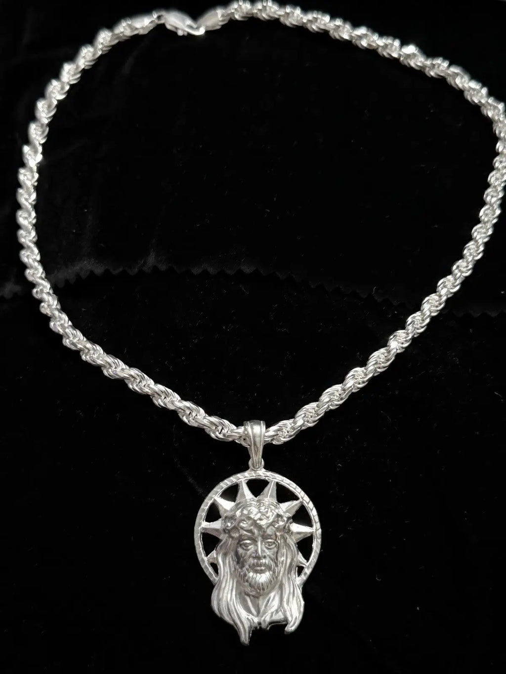 925 Sterling Silver Jesus Pendant Sunburst Halo CZ 2” Italy 12.67g New