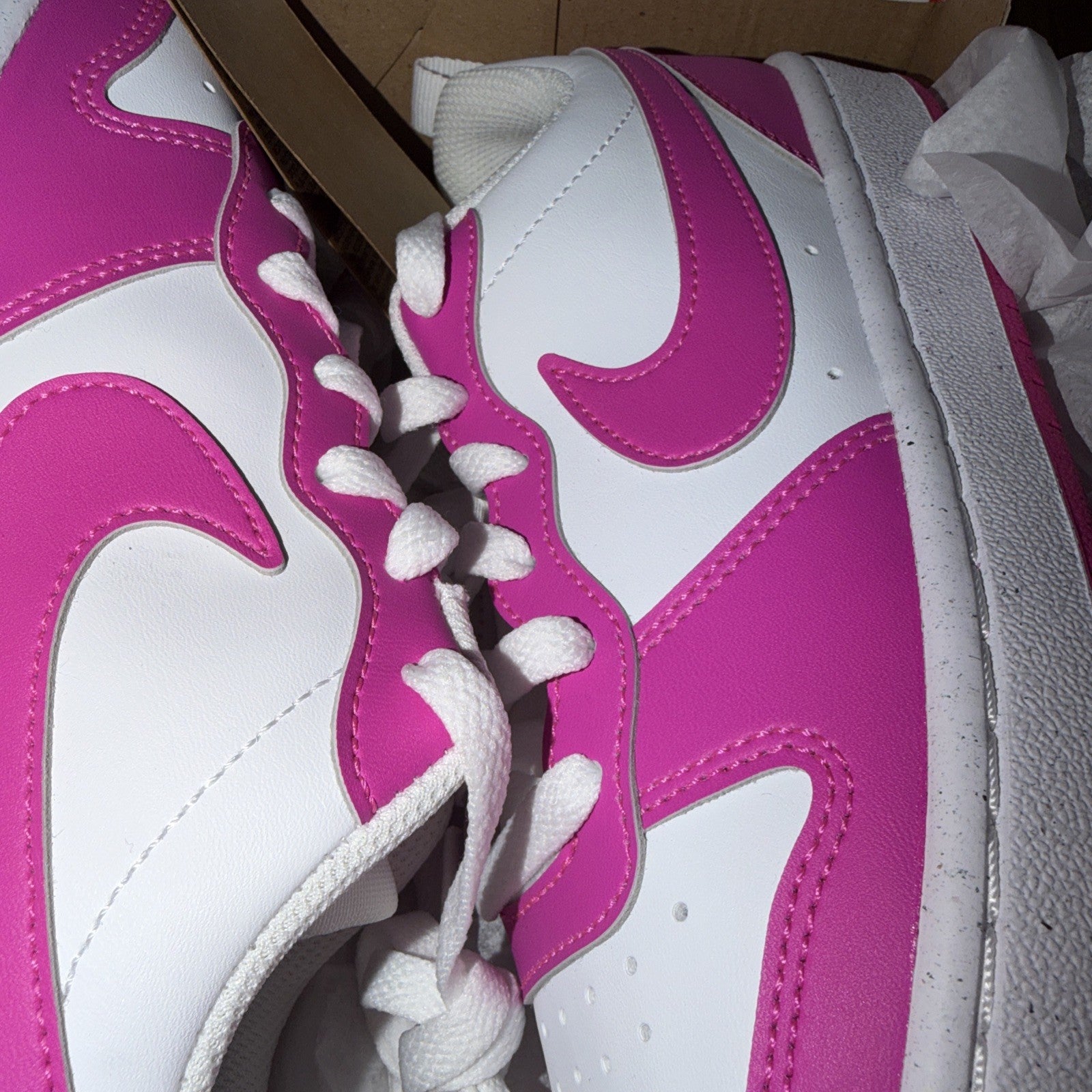 Nike Kids Court Borough Low Recraft sneakers in white and Lazer Fuchsia 4Y