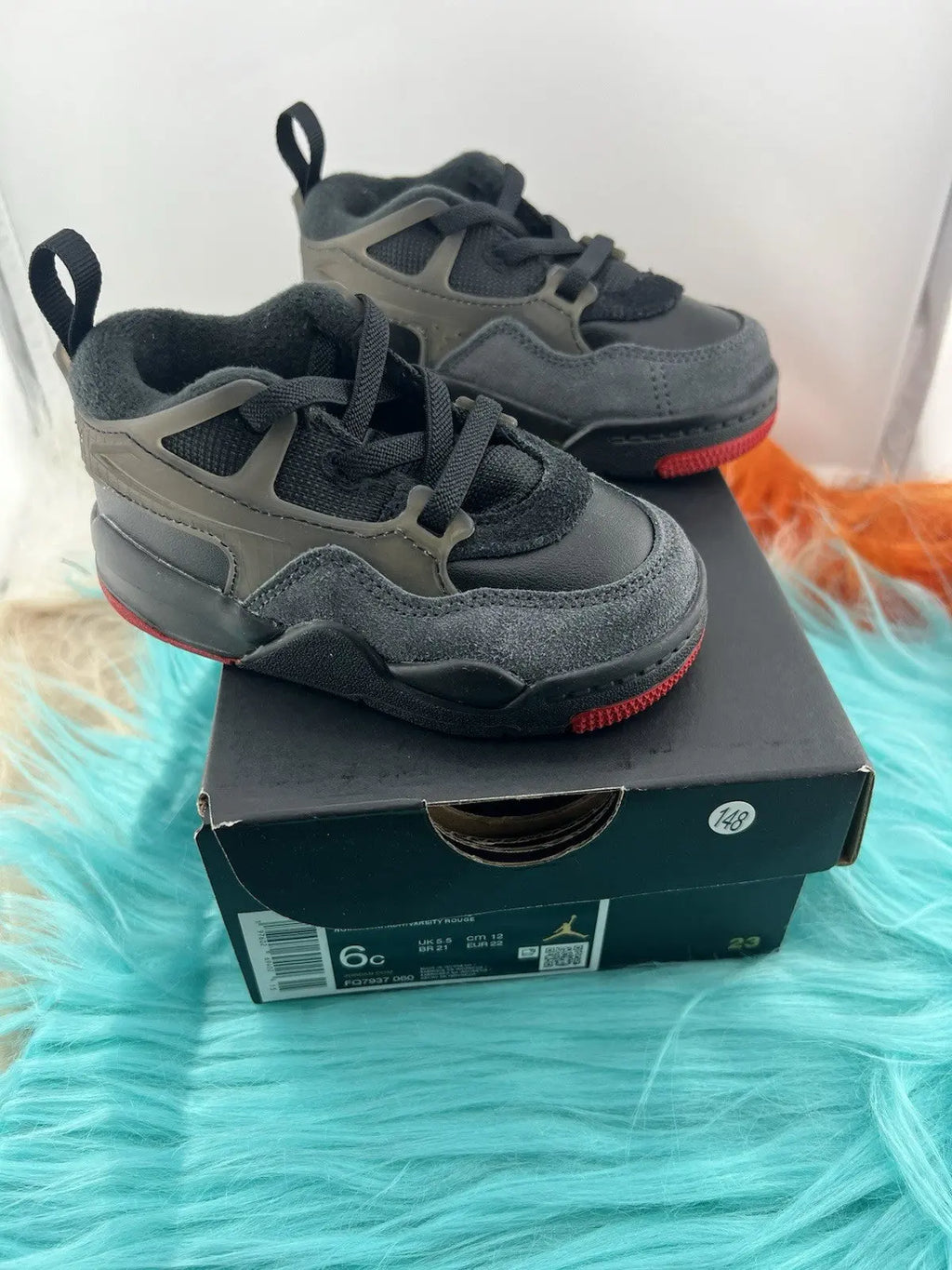 Jordan 4 RM Baby/Toddler Shoes (FQ7937-060, Black/Anthracite/Varsity Red Size 6C