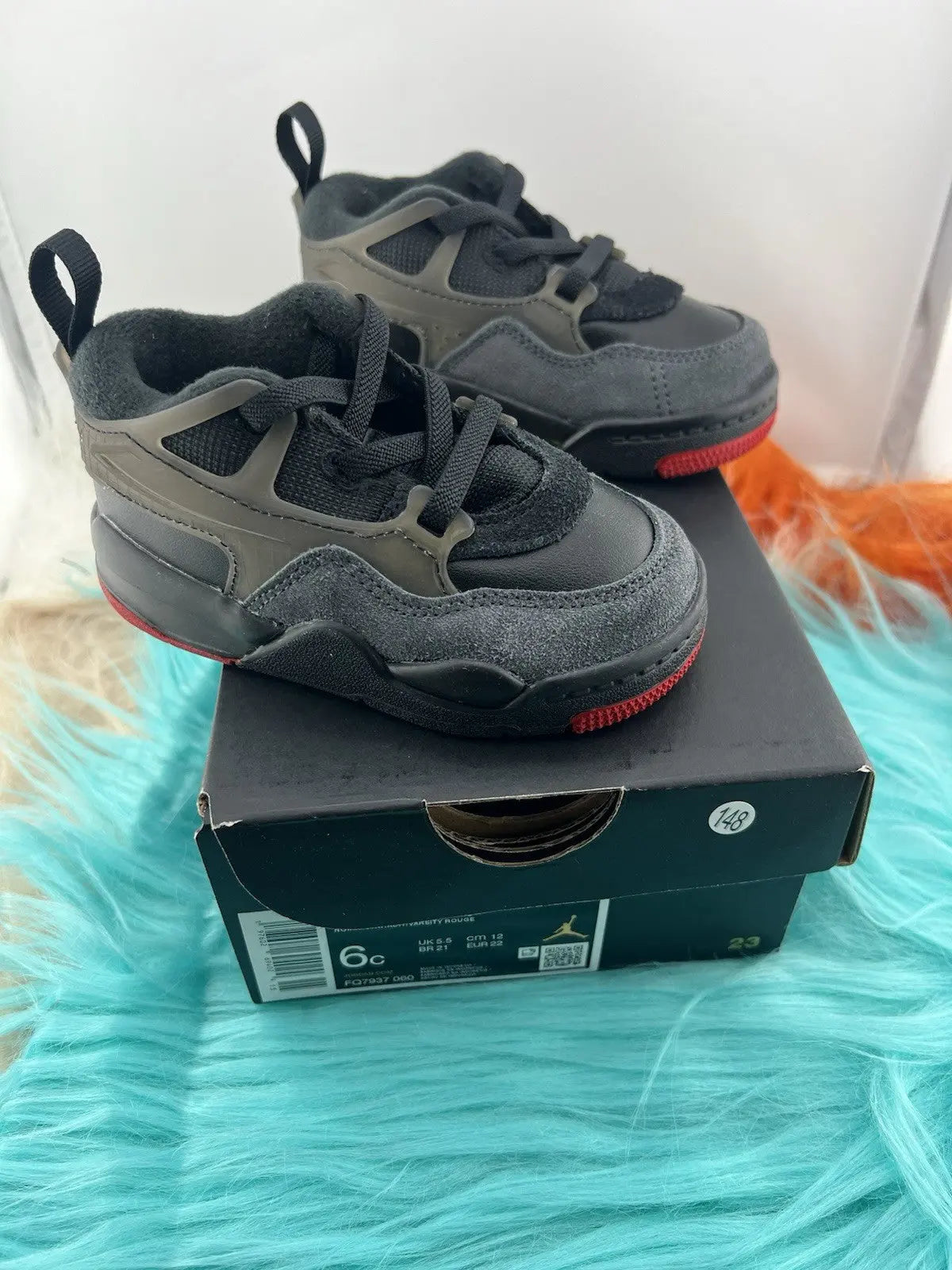 Jordan 4 RM Baby/Toddler Shoes (FQ7937-060, Black/Anthracite/Varsity Red Size 6C