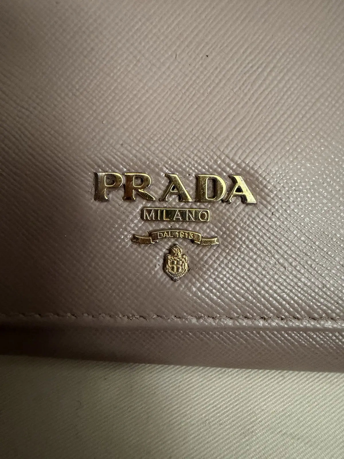 PRADA Pink Nude Saffiano Leather Logo Wallet On Braided Chain Crossbody Bag