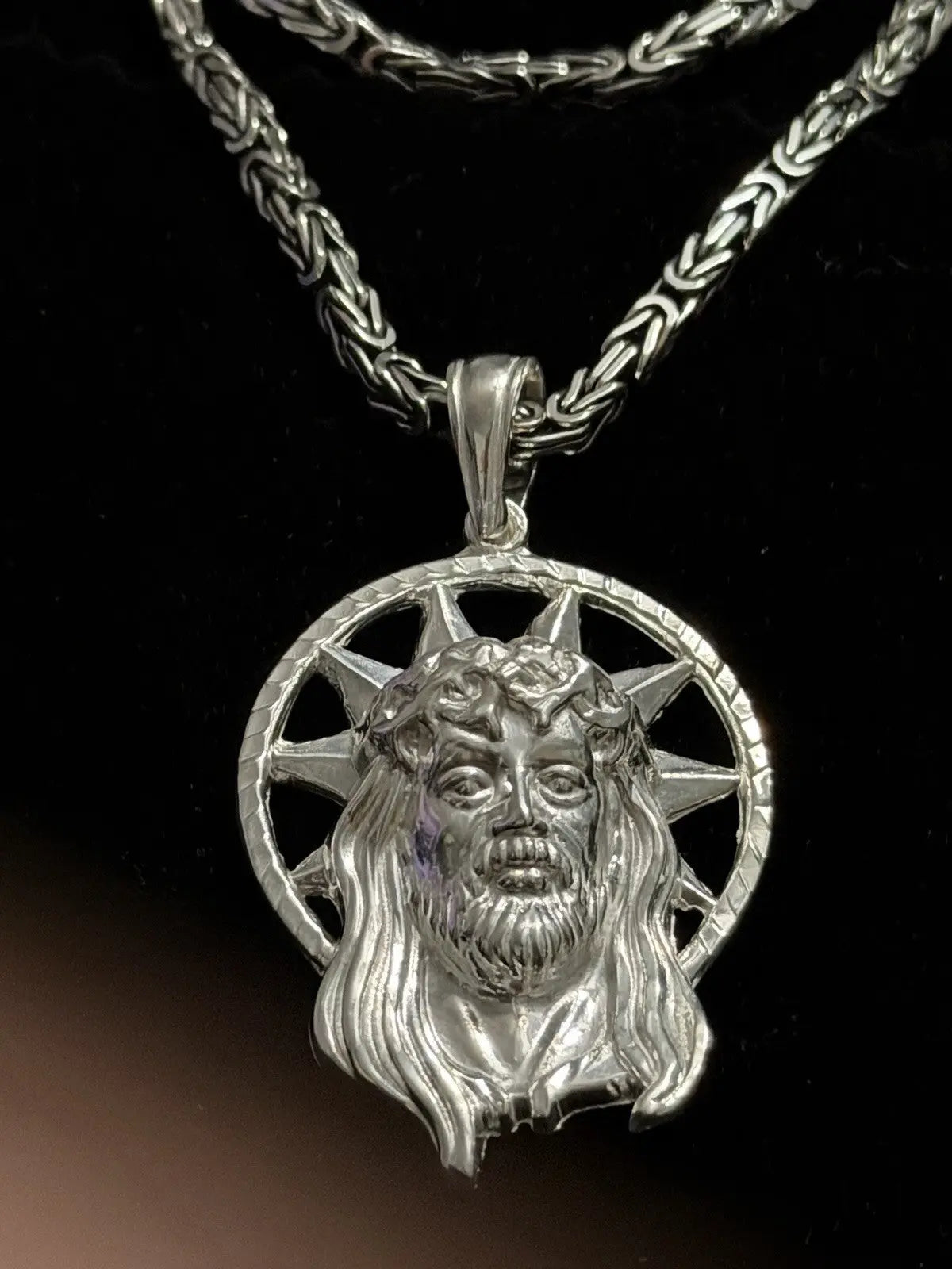 925 Sterling Silver Jesus Pendant Sunburst Halo CZ 2” Italy 12.67g New