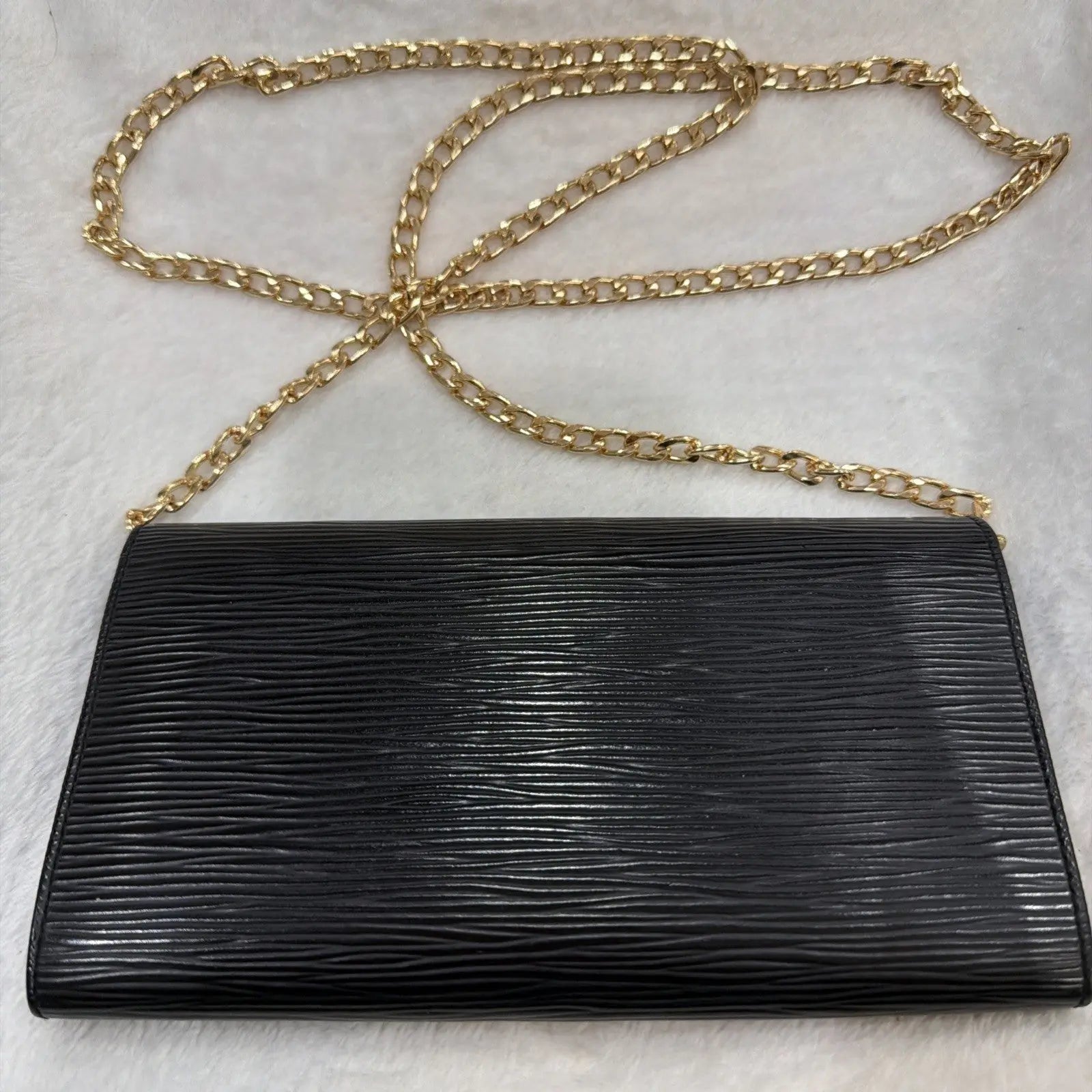 Louis Vuitton Black Epi Leather Long Bifold Wallet with Pochette Twist Chain