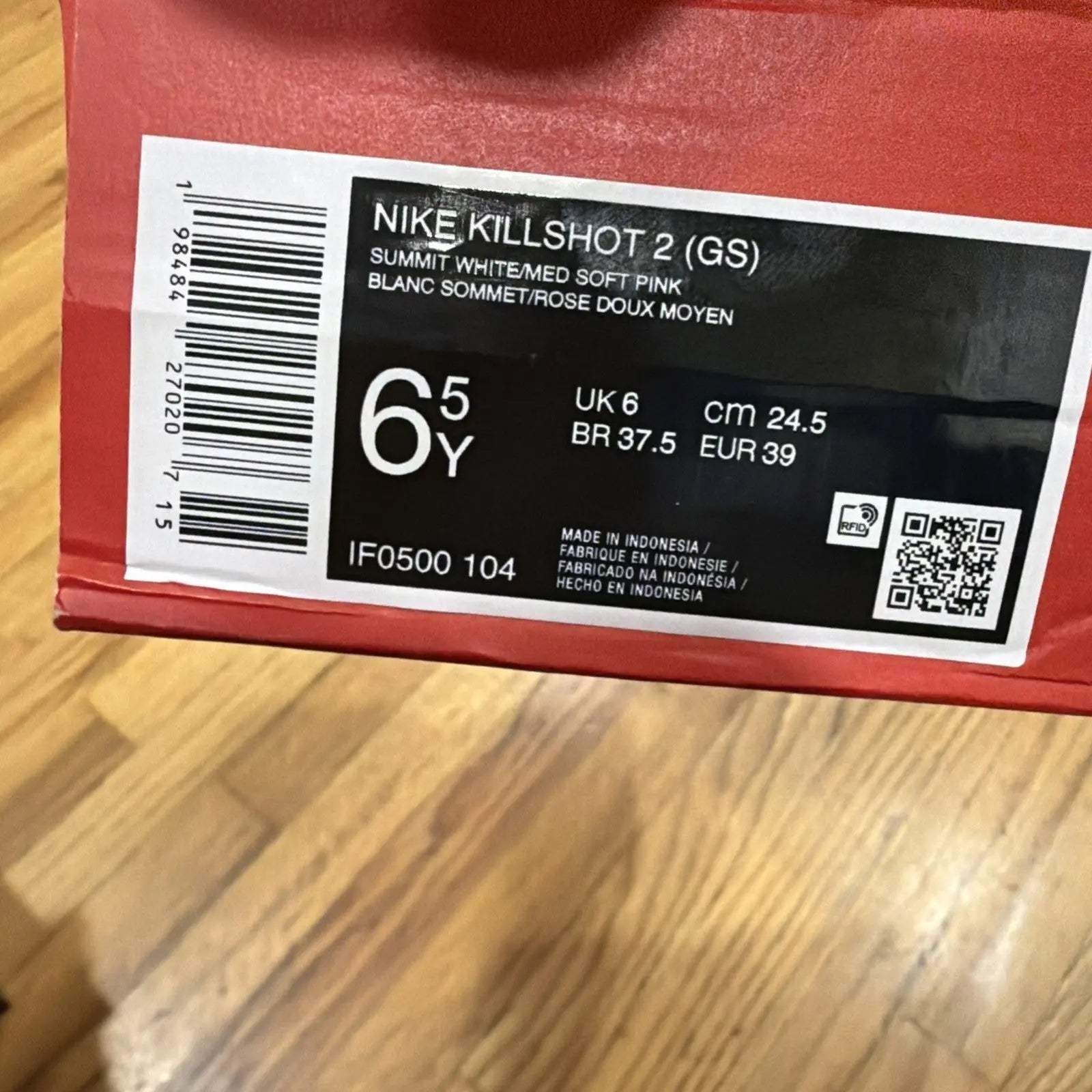nike killshot 2 GS  Summit White  Medium Soft Pink Size 6.5Y