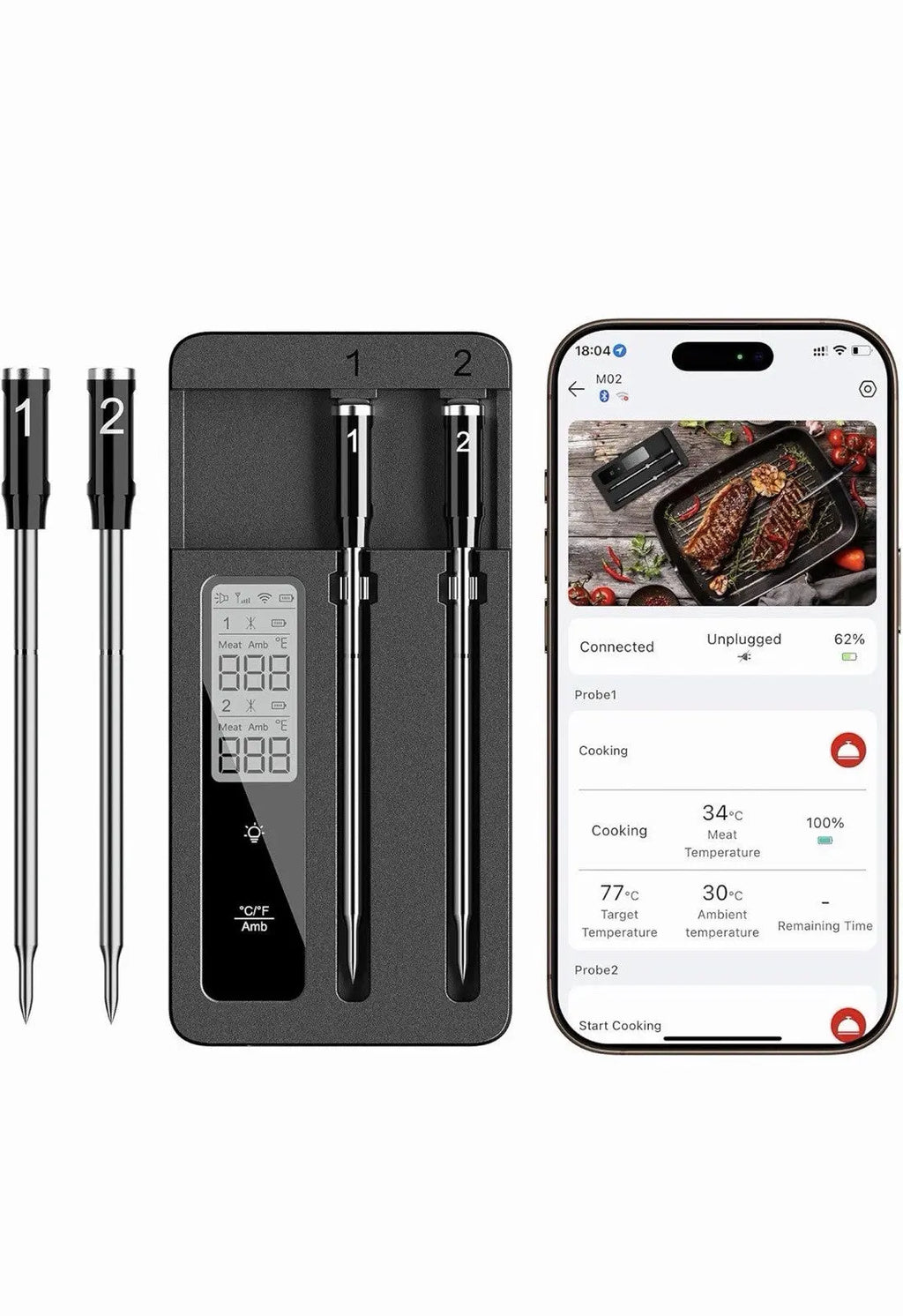 ROUUO Wireless Meat Thermometer Model M02 (New Open Box) FAST FREE SHIPPING.