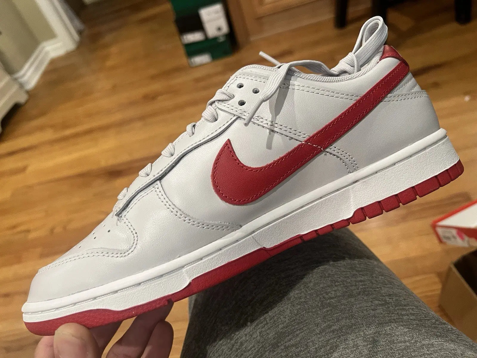 Size 9- Nike Dunk Low Athletic Department - Picante Red Grey Varsity Red White